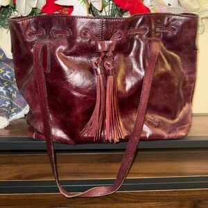 Patricia Nash Burgundy/Brown Leather Tassel Tote “10th anniversary collection”